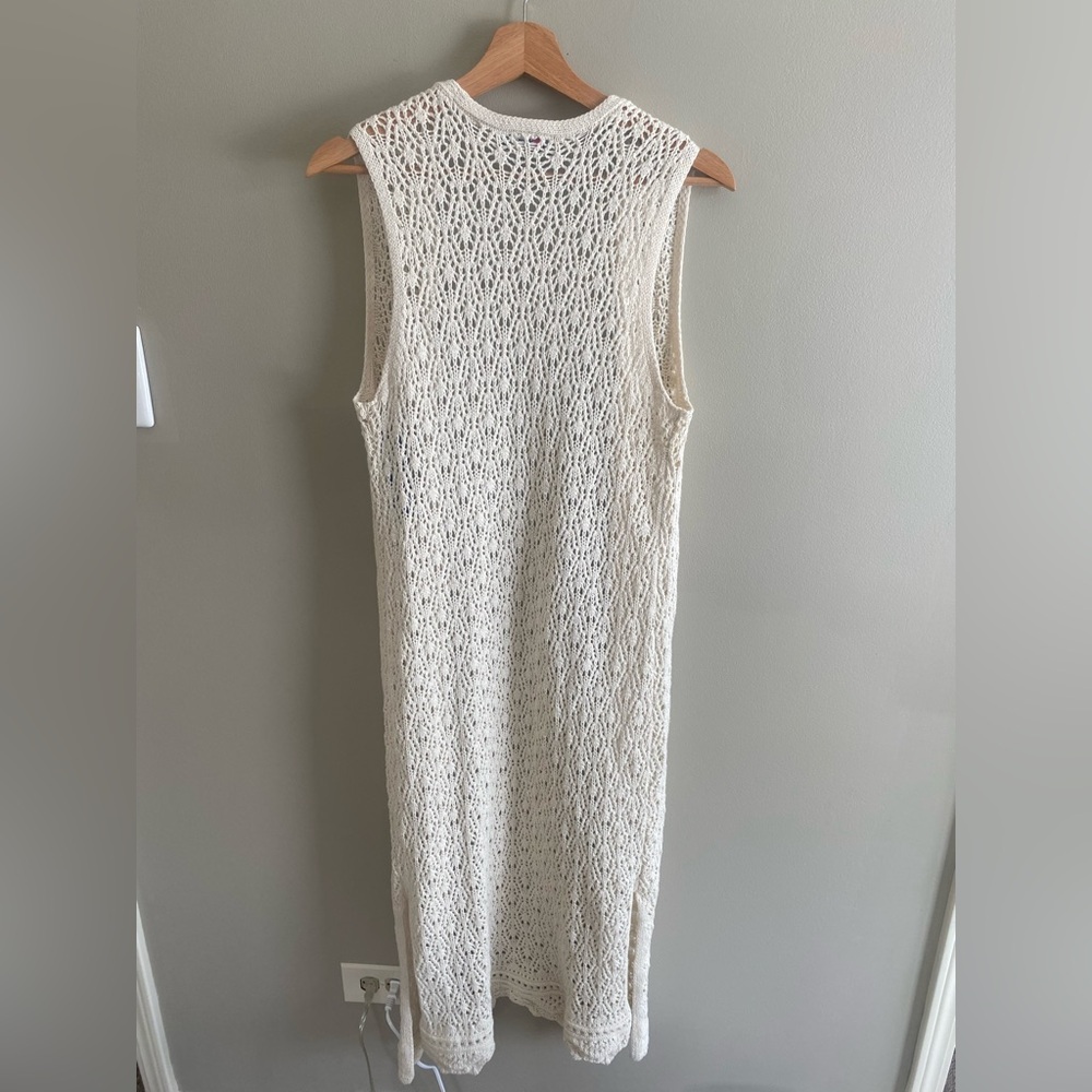 Freshman 1996 Duster Women’s M Beige Crochet Sleeveless‎ Vest Boho Cottage Core - Picture 10 of 10